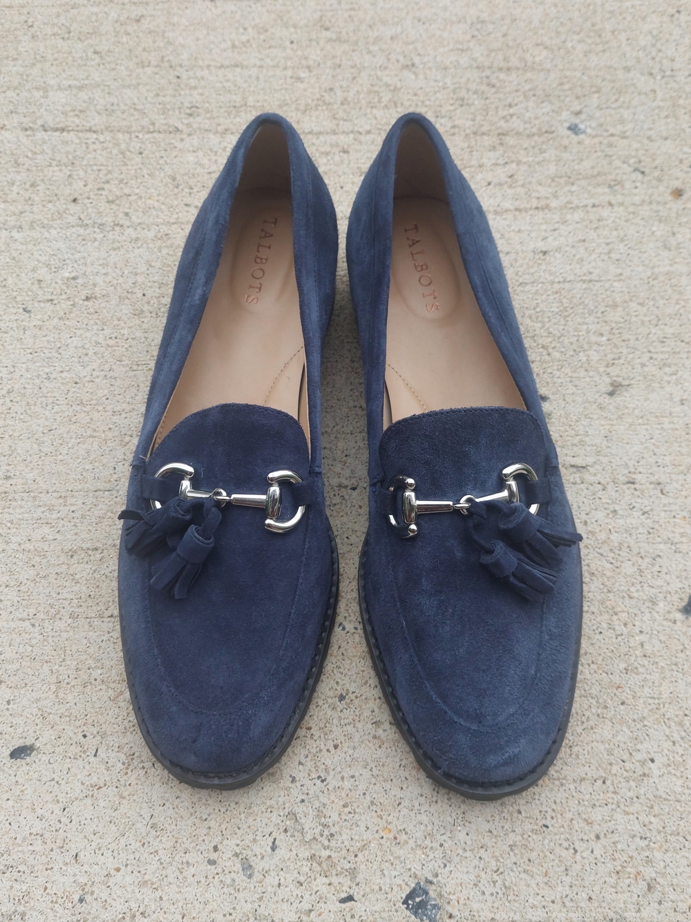 Talbots Navy Suede Tassel Loafers with Silver Hardware US  10